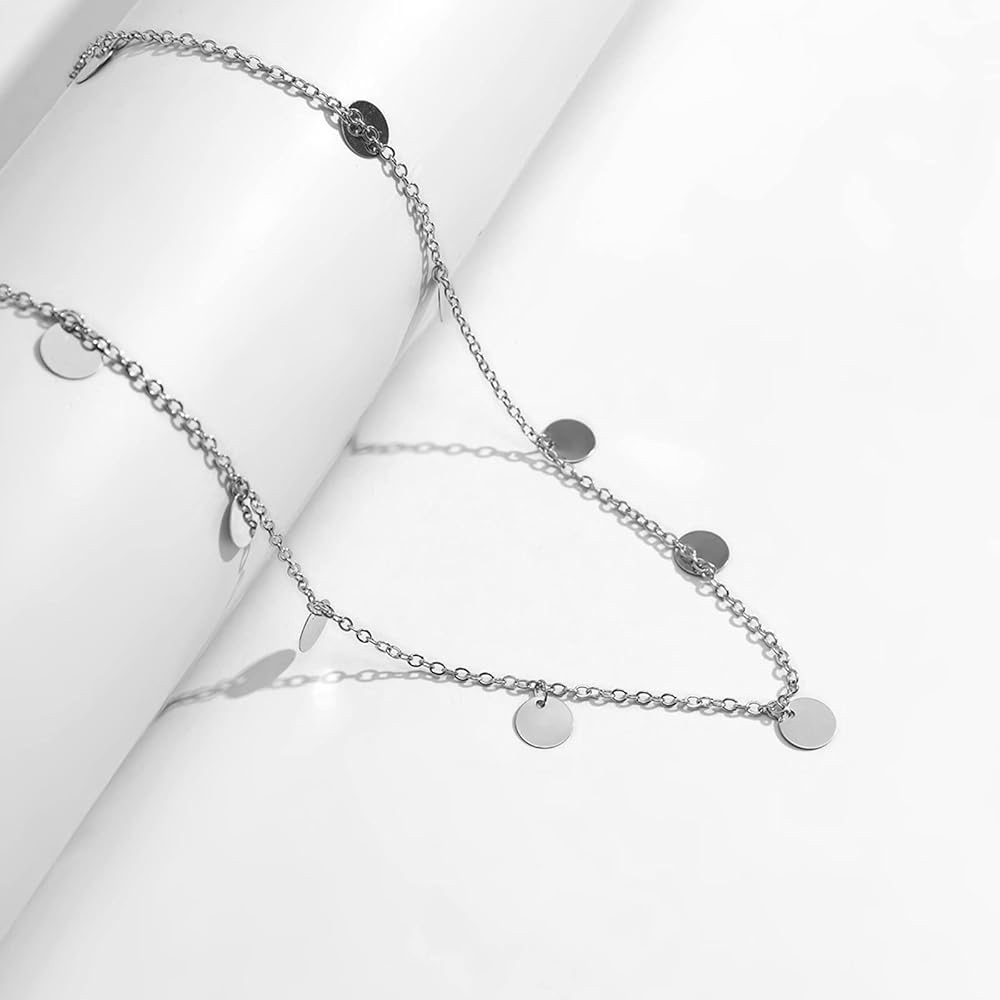 Sherman silver adjustable circular sequin charm dainty pull bracelet